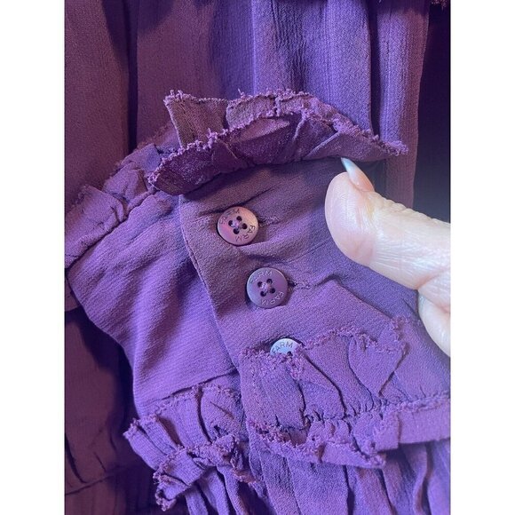 Farm Rio Ruffled Sheer Smocked Blouse Burgundy Maroon NWOT - Picture 12 of 12